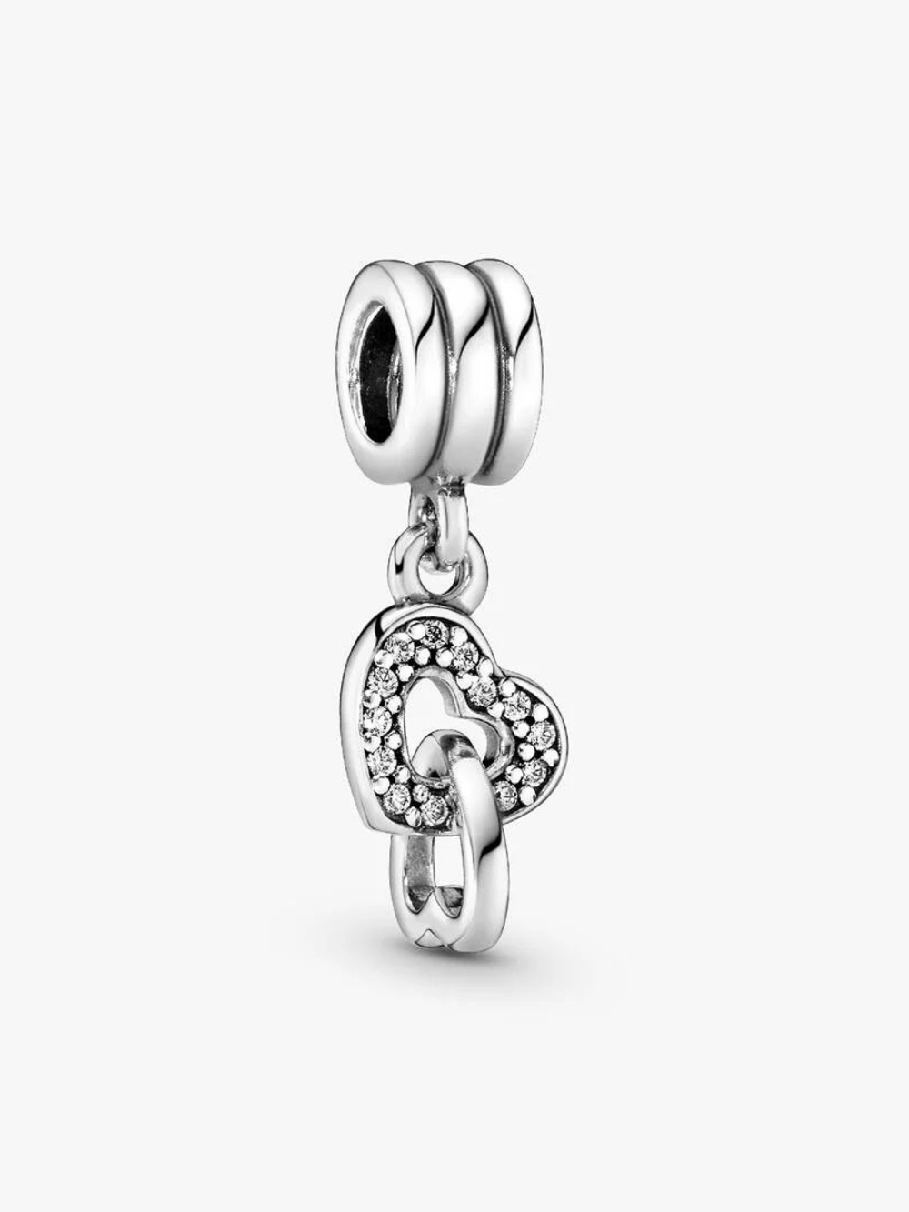 PANDORA Interlocking Hearts Dangle Charm Silver Clear CZ Love Connection Pendant